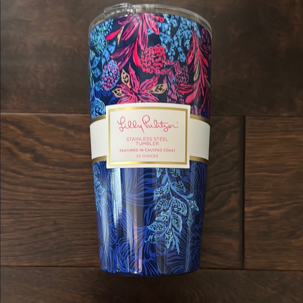 Lilly Pulitzer Blue and Pink Stainless Steel Tumbler Calypso Coast MSRP $28